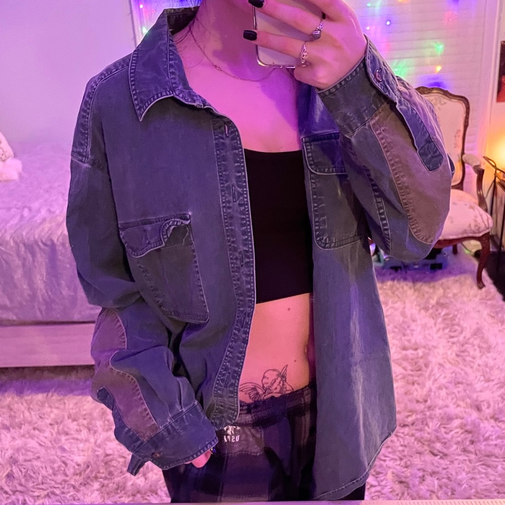vintage army green button down jacket
